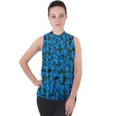 Blue Sakura Forest  Tree So Meditative And Calm Mock Neck Chiffon Sleeveless Top