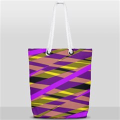Abstract Geometric Blocks, Yellow, Orange, Purple Triangles, Modern Design Full Print Rope Handle Tote (small) by Casemiro