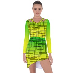 Geometrical Lines Pattern, Asymmetric Blocks Theme, Line Art Asymmetric Cut-out Shift Dress by Casemiro