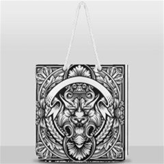Tiger Illustration Vintage Border Frame Engraving With Retro Ornament Pattern Antique Rococo Style Full Print Rope Handle Tote (large) by Amaryn4rt