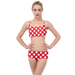 Large White Polka Dots Pattern, Retro Style, Pinup Pattern Layered Top Bikini Set by Casemiro