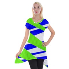 Abstract Triangles Pattern, Dotted Stripes, Grunge Design In Light Colors Short Sleeve Side Drop Tunic by Casemiro