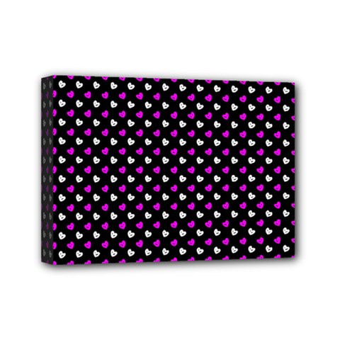 White And Pink Hearts At Black, Vector Handrawn Hearts Pattern Mini Canvas 7  X 5  (stretched) by Casemiro