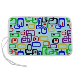 60 s Style Retro Pattern, Vintage Ovals At Pastel Blue Pen Storage Case (m) by Casemiro