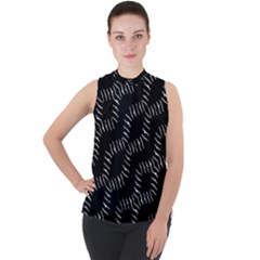 Black And White Geo Print Mock Neck Chiffon Sleeveless Top by dflcprintsclothing
