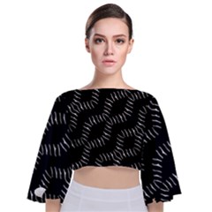 Black And White Geo Print Tie Back Butterfly Sleeve Chiffon Top by dflcprintsclothing