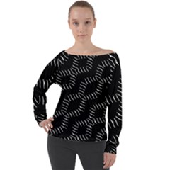 Black And White Geo Print Off Shoulder Long Sleeve Velour Top by dflcprintsclothing