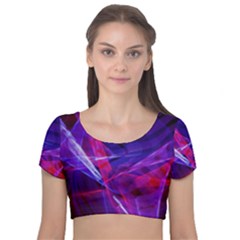 Fractal Flash Velvet Short Sleeve Crop Top  by Sparkle