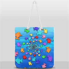 Fractal Art School Of Fishes Full Print Rope Handle Tote (large)