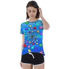 Fractal Art School Of Fishes Short Sleeve Foldover Tee by WolfepawFractals