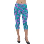 Purple and Teal Camouflage Pattern Lightweight Velour Capri Leggings 