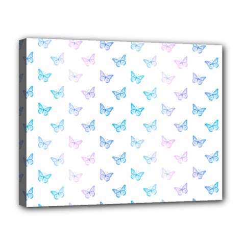 Light Blue Pink Butterflies Pattern Canvas 14  X 11  (stretched) by SpinnyChairDesigns