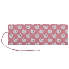 Cute Cat Faces White And Pink Roll Up Canvas Pencil Holder (m) by SpinnyChairDesigns