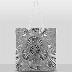 Abstract Art Black And White Floral Intricate Pattern Full Print Rope Handle Tote (large) by SpinnyChairDesigns