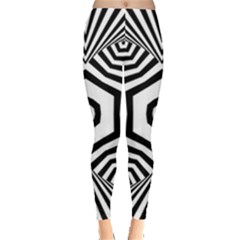 Black And White Line Art Stripes Pattern Leggings  by SpinnyChairDesigns