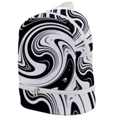 Black And White Swirl Spiral Swoosh Pattern Zip Bottom Backpack by SpinnyChairDesigns