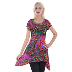 Abstract Art Multicolored Pattern Short Sleeve Side Drop Tunic by SpinnyChairDesigns