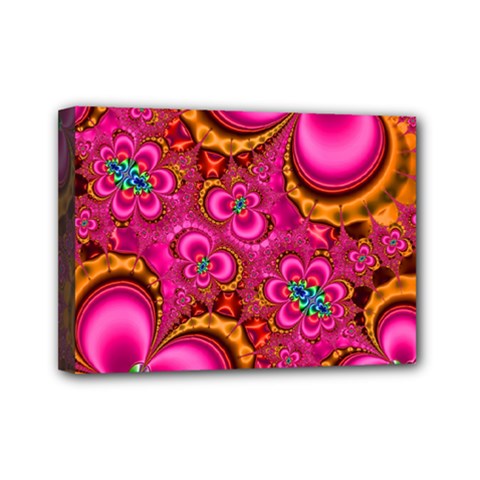 Abstract Pink Gold Floral Print Pattern Mini Canvas 7  X 5  (stretched) by SpinnyChairDesigns