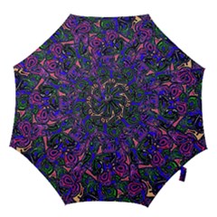 Purple Abstract Butterfly Pattern Hook Handle Umbrellas (large) by SpinnyChairDesigns