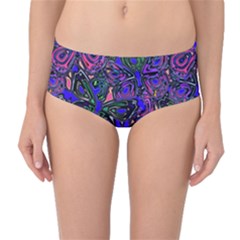 Purple Abstract Butterfly Pattern Mid-waist Bikini Bottoms by SpinnyChairDesigns