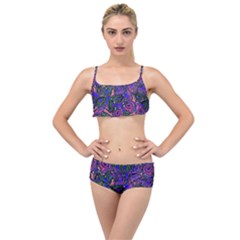 Purple Abstract Butterfly Pattern Layered Top Bikini Set by SpinnyChairDesigns