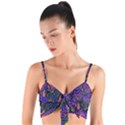 Purple Abstract Butterfly Pattern Woven Tie Front Bralet View1