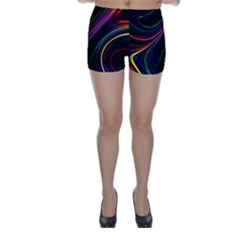 Neon Glow Lines On Black Skinny Shorts