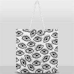 Black And White Cartoon Eyeballs Full Print Rope Handle Tote (large) by SpinnyChairDesigns