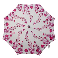 Abstract Pink Roses On White Hook Handle Umbrellas (large) by SpinnyChairDesigns