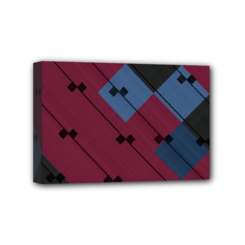 Burgundy Black Blue Abstract Check Pattern Mini Canvas 6  X 4  (stretched) by SpinnyChairDesigns
