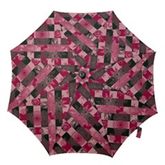 Abstract Pink Grey Stripes Hook Handle Umbrellas (large) by SpinnyChairDesigns