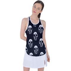 Black And White Skulls Racer Back Mesh Tank Top by SpinnyChairDesigns