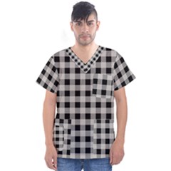 Black And White Buffalo Plaid Men s V-neck Scrub Top