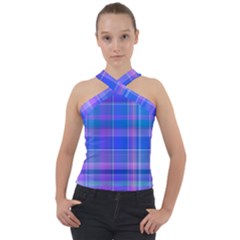 Madras Plaid Blue Purple Cross Neck Velour Top by SpinnyChairDesigns