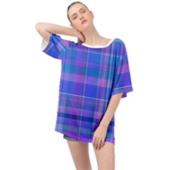 Madras Plaid Blue Purple Oversized Chiffon Top by SpinnyChairDesigns