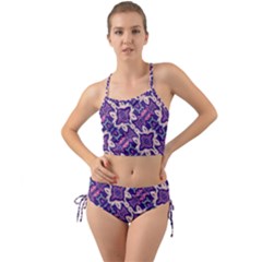 Amethyst And Pink Checkered Stripes Mini Tank Bikini Set by SpinnyChairDesigns