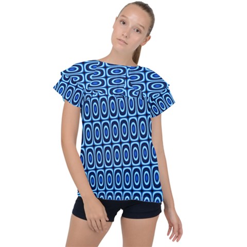 Abstract Blue Circles Mosaic Ruffle Collar Chiffon Blouse by SpinnyChairDesigns