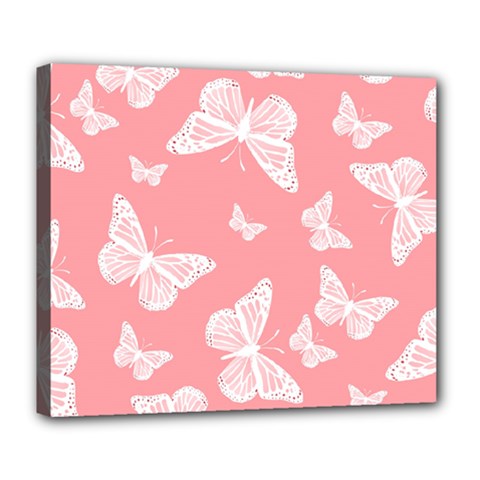 Pink And White Butterflies Deluxe Canvas 24  X 20  (stretched) by SpinnyChairDesigns