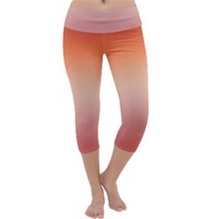 Vermilion Coral Sunset Gradient Ombre Capri Yoga Leggings by SpinnyChairDesigns