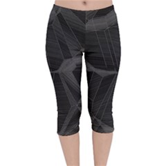 Black Tourmaline Stone Geometric Pattern Velvet Capri Leggings  by SpinnyChairDesigns