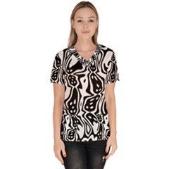 Black And White Abstract Stripe Pattern Women s V-neck Scrub Top by SpinnyChairDesigns