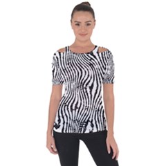 Zebra Print Stripes Shoulder Cut Out Short Sleeve Top by SpinnyChairDesigns