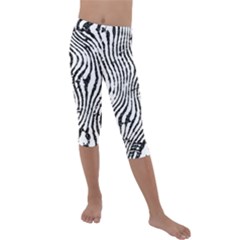 Zebra Print Stripes Kids  Lightweight Velour Capri Leggings  by SpinnyChairDesigns