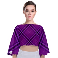 Purple And Black Plaid Tie Back Butterfly Sleeve Chiffon Top by SpinnyChairDesigns
