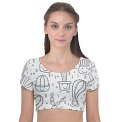 Cactus Velvet Short Sleeve Crop Top  by Sobalvarro