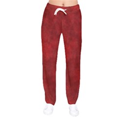 Scarlet Red Velvet Color Faux Texture Women Velvet Drawstring Pants by SpinnyChairDesigns