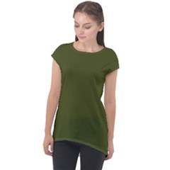 Army Green Solid Color Cap Sleeve High Low Top by SpinnyChairDesigns