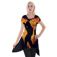 Shadow Heart Love Flame Girl Sexy Pose Short Sleeve Side Drop Tunic by HermanTelo