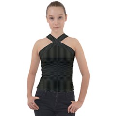 Army Green Black Stripes Cross Neck Velour Top by SpinnyChairDesigns