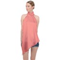 True Coral Pink Color Halter Asymmetric Satin Top View1